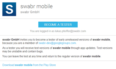 swabr.com mobile: Einladung für Beta-Tester